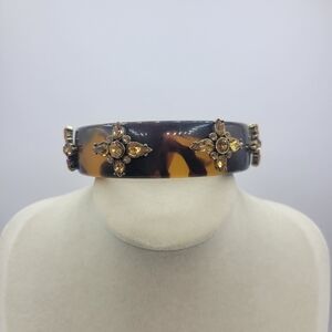 Brown Tortoise Shell Style Bangle Bracelet • Lucite/Rhinestone • Banana Republic